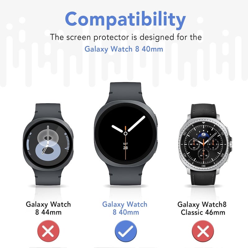 SPGUARD 2 Pack for Samsung Galaxy Watch 8 40mm Screen Protector,Full Protective Tempered Glass Film All Around Coverage Cover ONLY Compatible with Galaxy Watch8 40mm - Image 2
